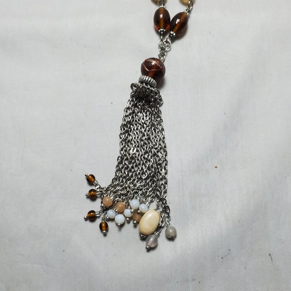 Ali Khan for Mystique natural color stone with silver chain tassel necklace - Picture 8 of 8